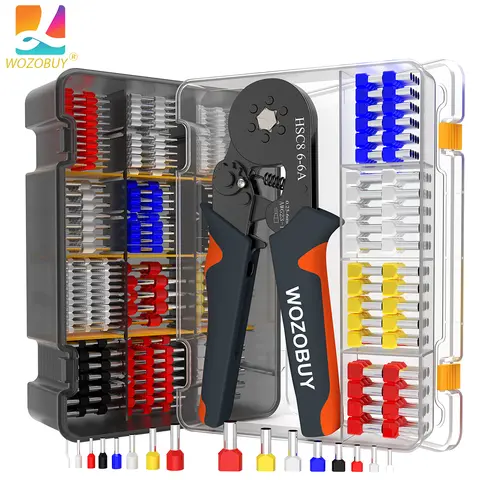 Sześciokątny samonastawny zaciskarka do tulejek kablowych, zestaw narzędzi do zaciskania 23-7AWG 0,25-10mm² z tulejkami kablowymi i końcówkami do przewodów.