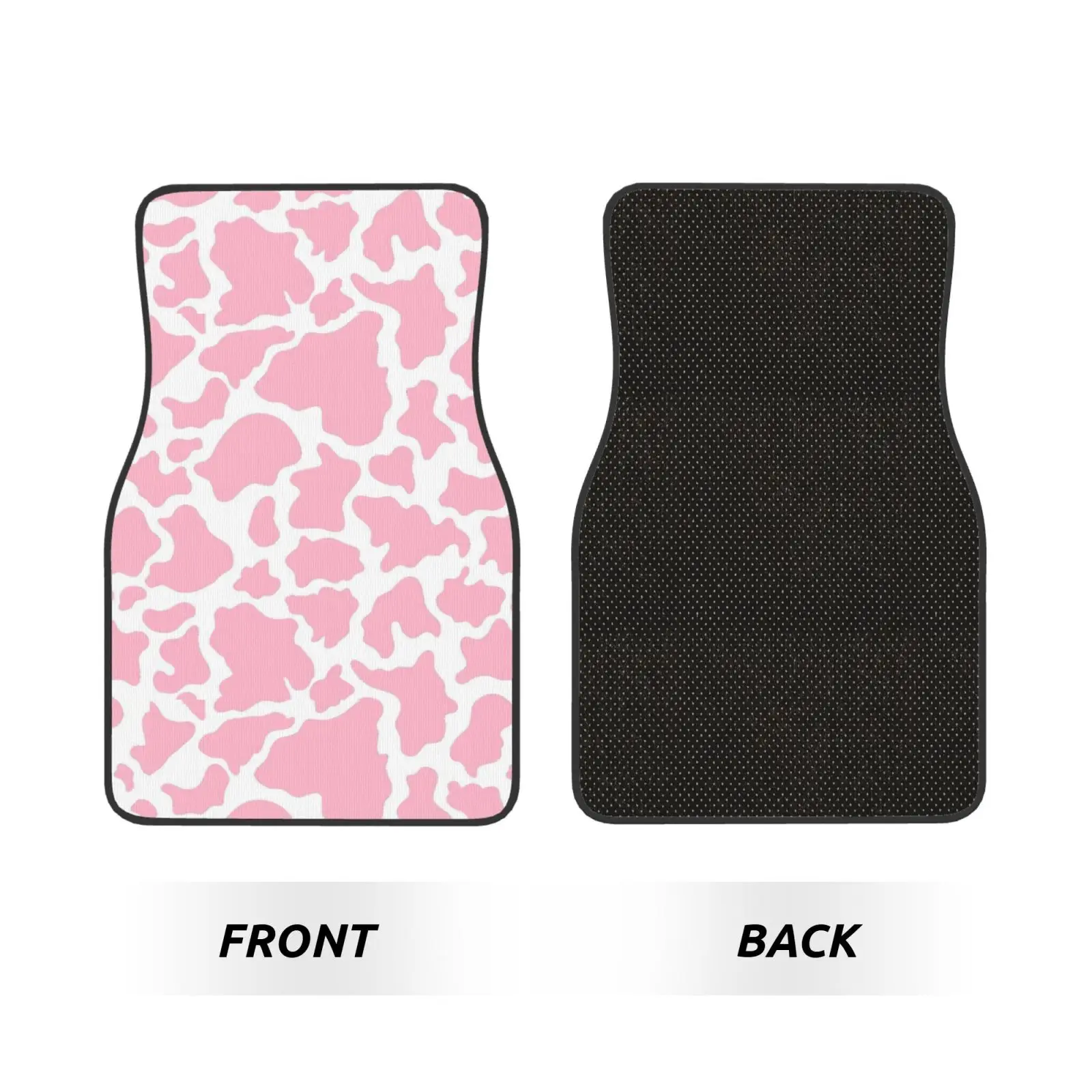Pink Cow Animal Print Car Floor Mats Set of 4 Pcs Anti Slip Front and Rear Foot Mats Universal Auto Accessories for Car SUV Van
