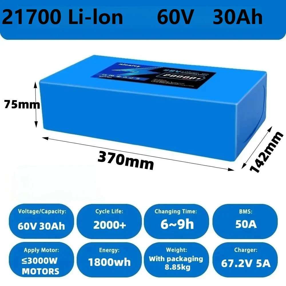 

Aleaivy 16S6P 60V 30Ah Battery Pack 30000mAh High Capacity Li-ion for Scooter Long Range Riding with Charger