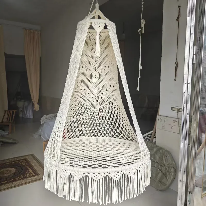 Handmade Rope Hammock Chair Indoor Swing for Bedroom Balcony Outdoor Courtyard Lazy Cradle Hanging Seat Home Decor Furniture