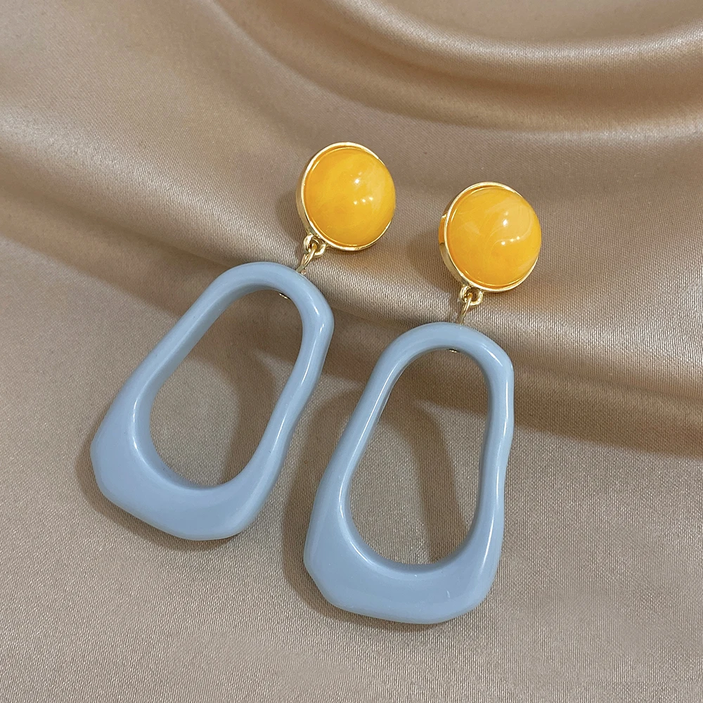 AENSOA Yellow Blue Contrast Color Geometric Hollowed-out Resin Earring Original Design Exaggerate Vacation Wind Dopamine Jewelry