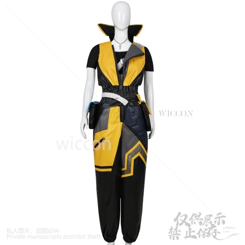أنيمي لعبة VALORANT تأثيري Waylay زي أصفر أسود الخليط بذلة موحدة الباروكات الدعائم مجموعة أحذية Y2K فاسق الفتيات مخصصة