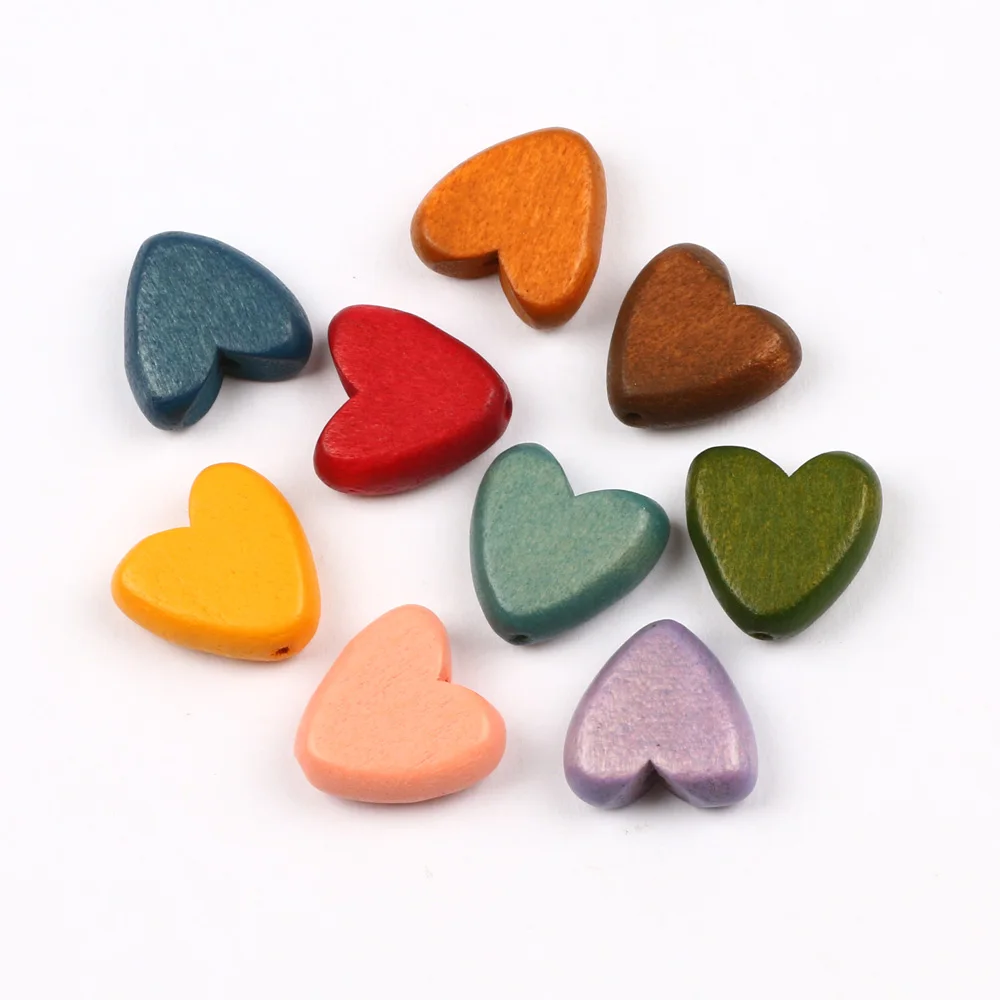 10pcs 15mm Natural Wood Heart Shape Beads Multicolor Loose Spacer Wooden Beads For Jewelry Making Diy Bracelet Accessories