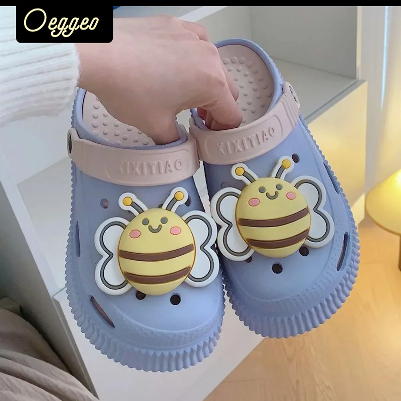 

oeggeo Summer women soft and thick soles sandals female cartoon bees anti-skid comfortable hole shoes