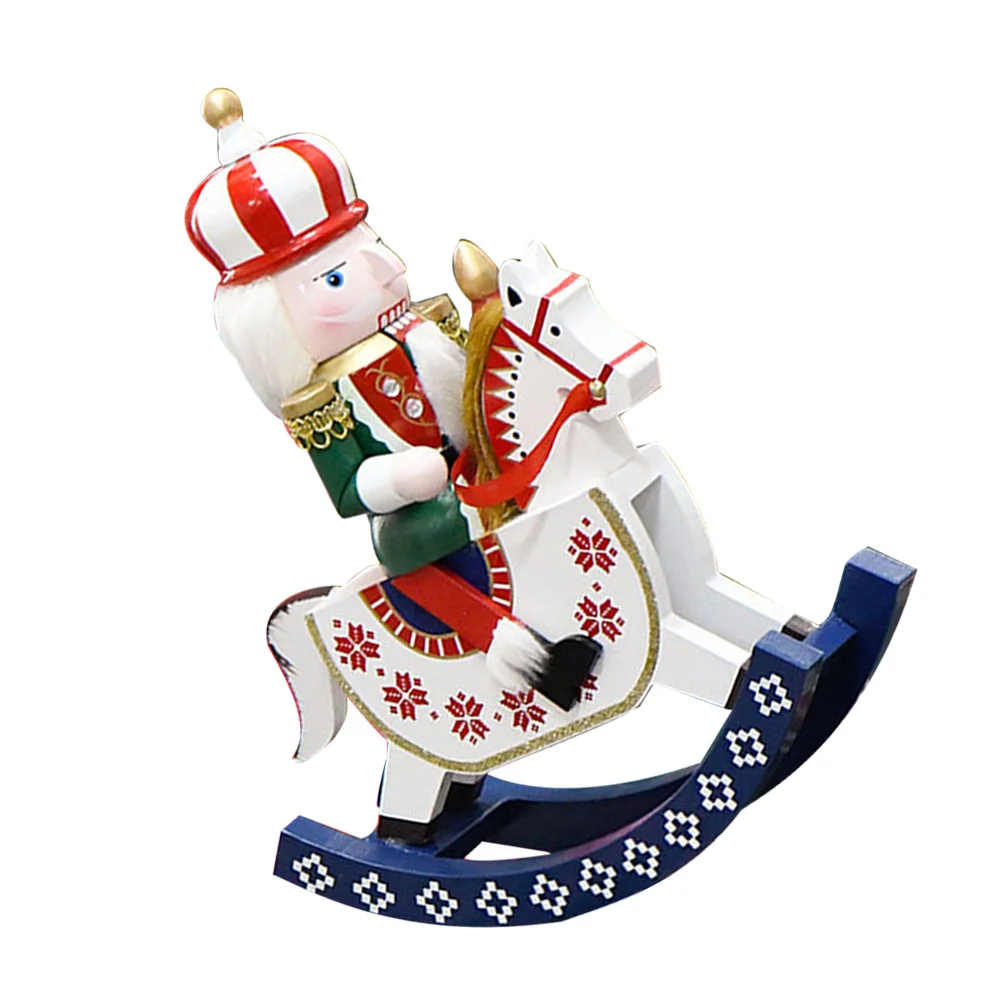 

30Cm Wooden Nutcracker Soldier with Rocking Horse Puppet 12-Inch Christmas Decoration Indoor Mantel Display Festive Home Decor