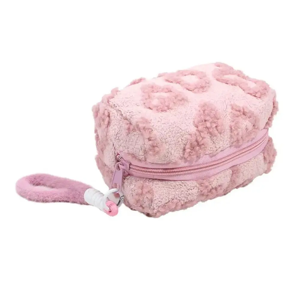 

Soft Material Makeup Bag Handle Design Storage Function Portable Organizer Love Print Clutch Style Travel Cosmetic Bag