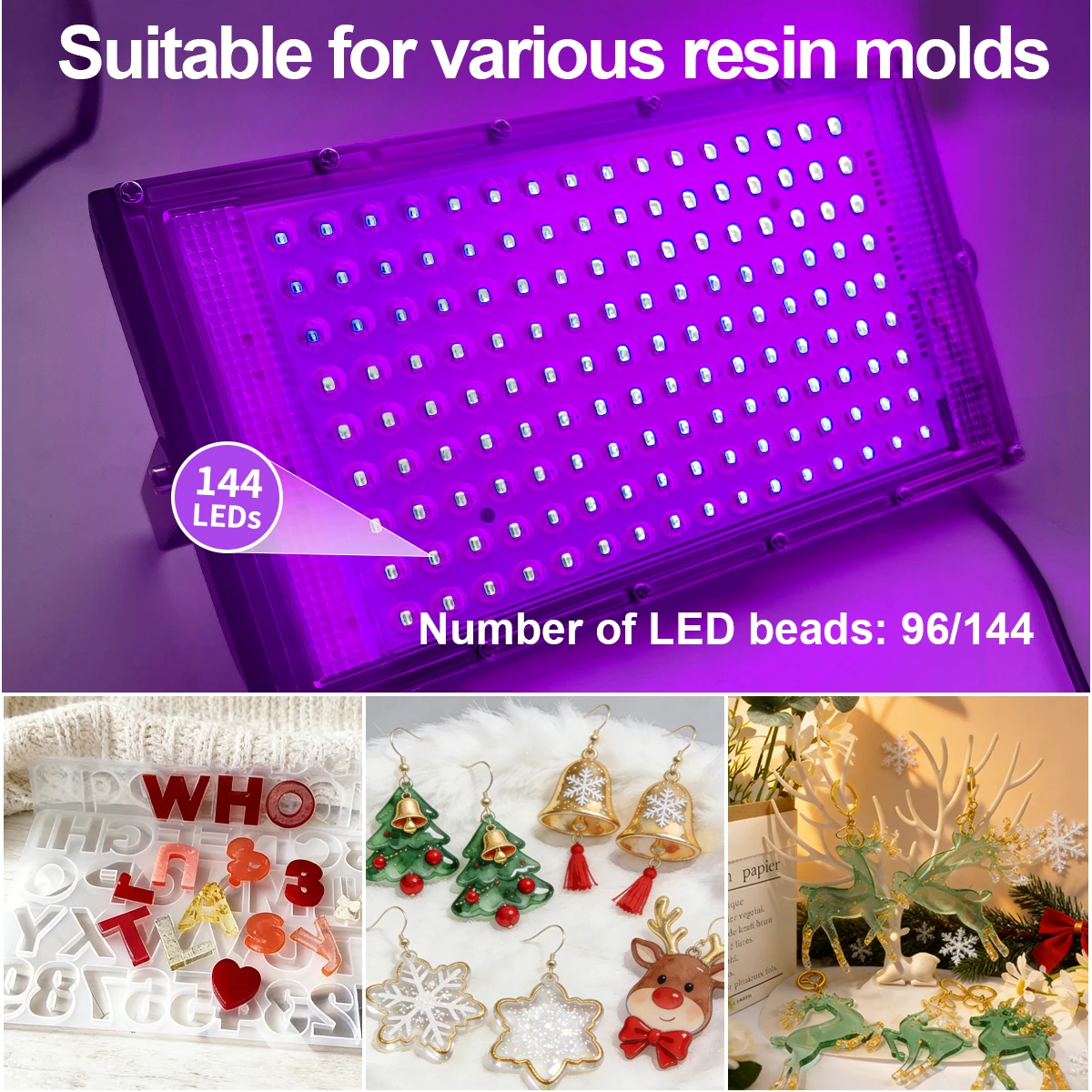 Lámpara de Curado de Resina Ultravioleta USB de 96/144 LED, Dispositivo de Curado de Resina Moldes de Resina, Fabricación de Joyas, Materiales para Manualidades DIY