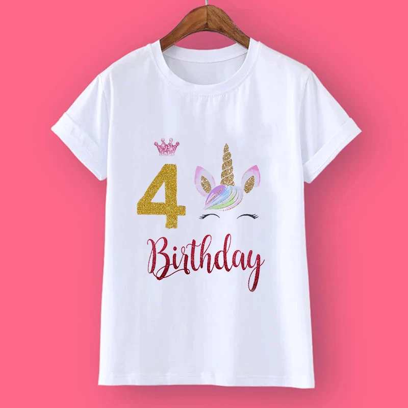 Personalised Unicorn 1-9 Birthday Shirt T-Shirt Wild Tee Girls Party T Shirt Unicorn With Name Clothes Kids Fashion Tops Tshirt