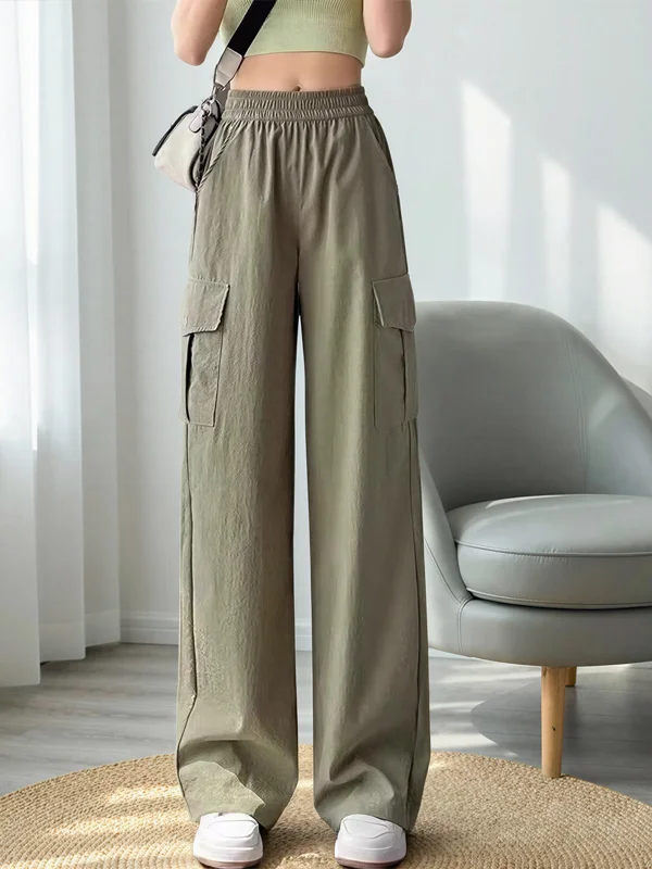 plus Size Women's Wide Leg Pants Casual Workwear Style Loose Fitting High Waist Quick Dry Sport Trousers for Middle-Aged Women