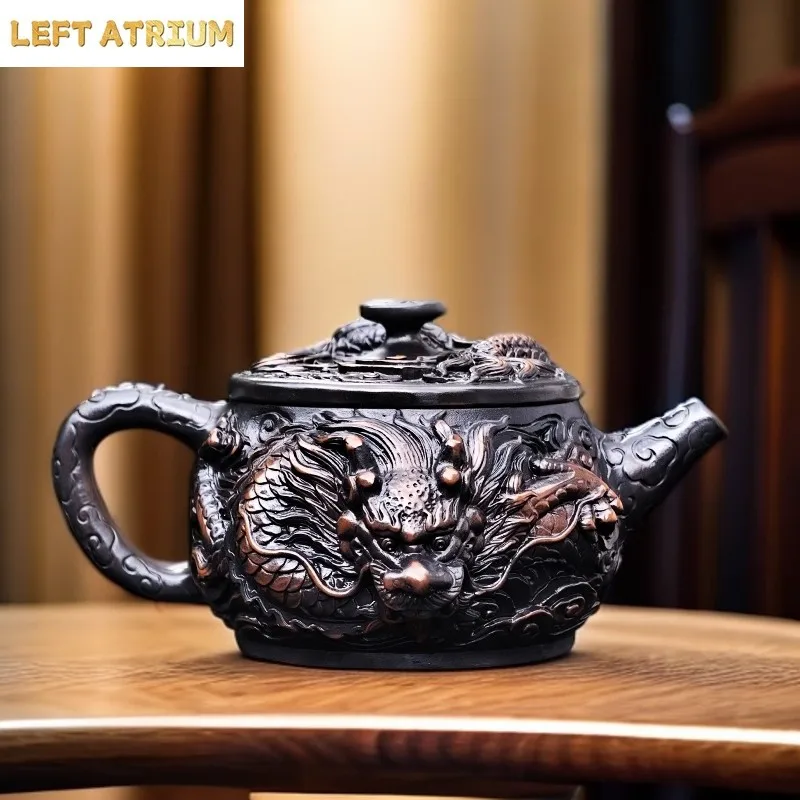 Divine Dragon Purple Pottery Vintage Teapot Carve Kung Fu Teapot Single Teapot Pu'er Tea Making Device Tea Sets Chinese Tea Pot