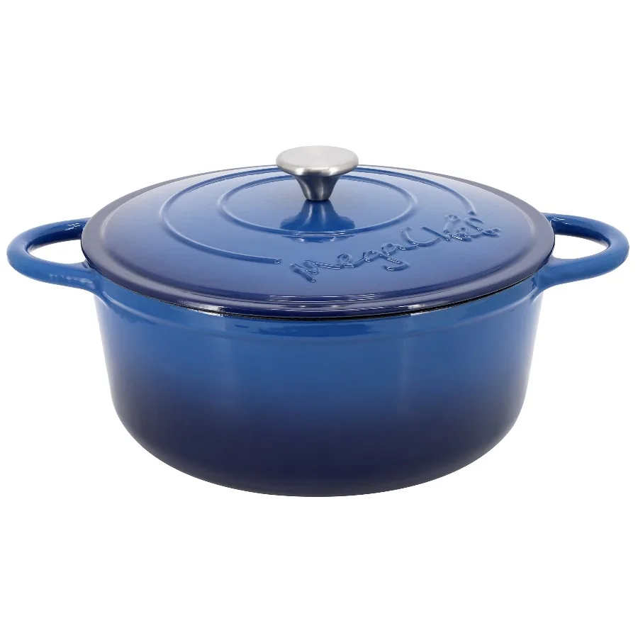 MegaChef 6.35 Quart Round Enameled Cast Iron Dutch Oven with Self Basting Lid in Dark Blue