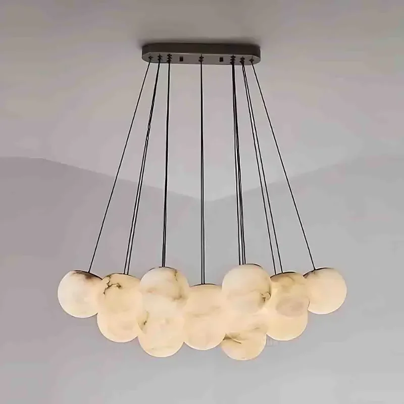 Custom-Level Artistic Pendant Light Solid Copper with Spanish Alabaster Chandeliers & Pendant Lights