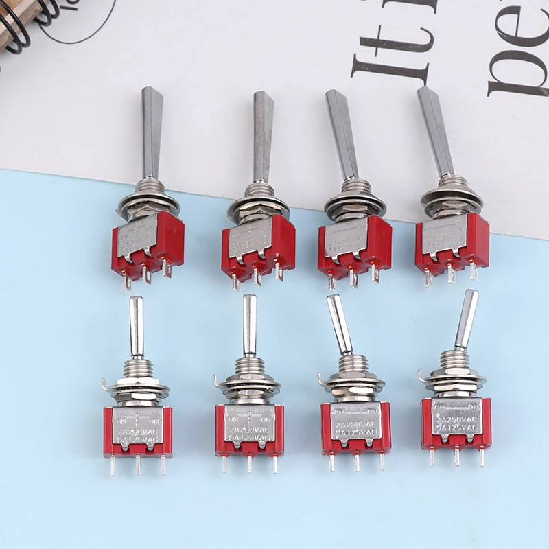 مفتاح تبديل 3 دبابيس ON-OFF-ON DPDT 6A/125VAC، مفتاح مقبض معدني ذاتي القفل مع رافعة مسطحة