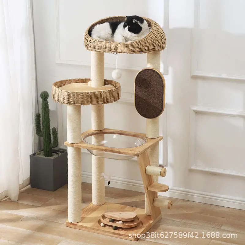 

Solid wood cat climbing frame, nest, tree integration, Japanese sisal cylindrical space capsule, large cat shelf, high-r