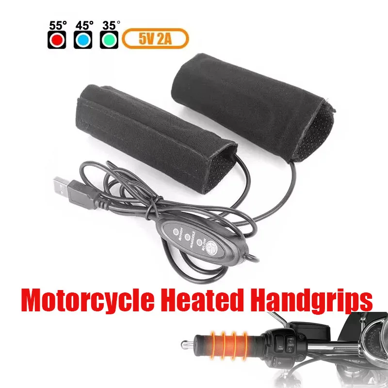 

2pcs 3 Gear USB Motorcycle Heated Handgrips 5V 2A Warmer Electric Heated Grip Cover Anti Vibration Anti Slip Fast Heating Kits