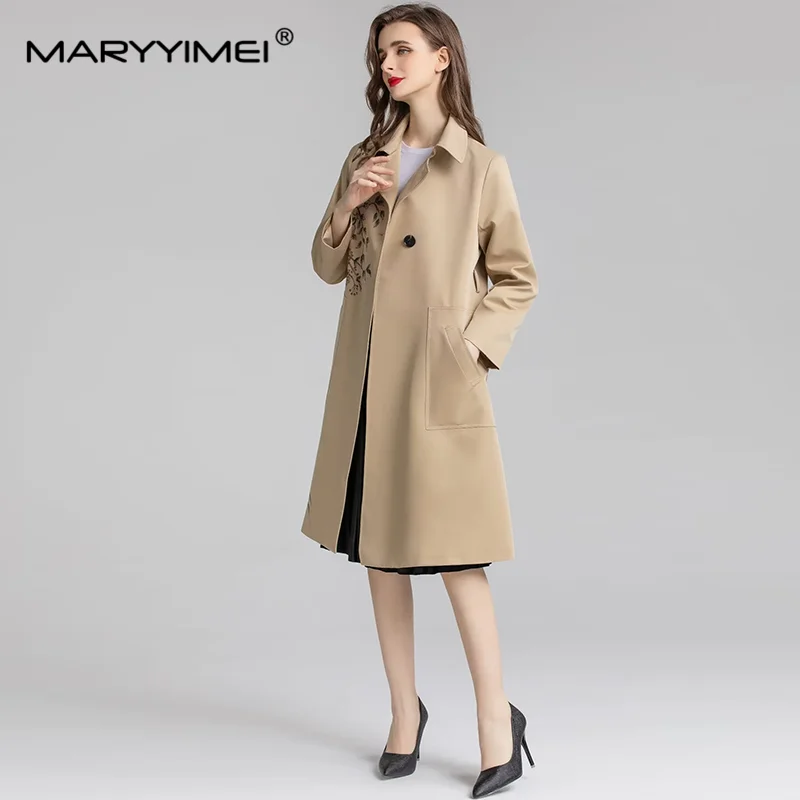 MARYYIMEI-Manteau à Manches sulfpour Femme, Pardessus de Couleur Unie, Bouton Unique, Poche Transportée, Col de Base, Piedmont, Automne et Hiver, 03