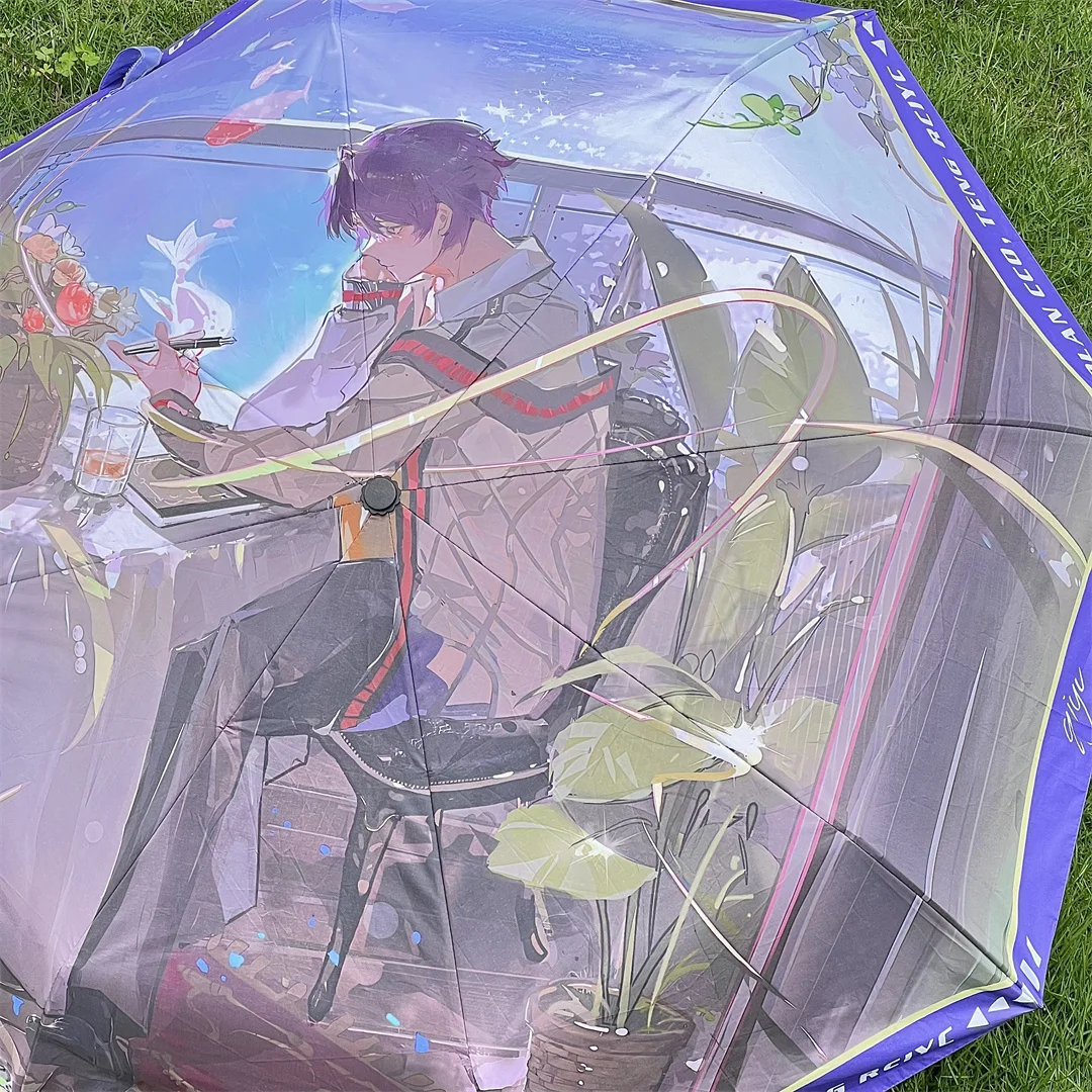 Anime Love and deepspace Rafayel Cosplay Printing Portable Fold Dual Purpose Folding Sun Umbrella Parasol Windproof Rain