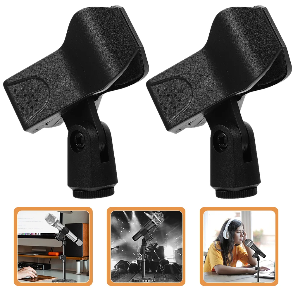 

2 Pcs Mic Microphone Clip Mount Plastic Stand Wired Holder Wireless Microphones