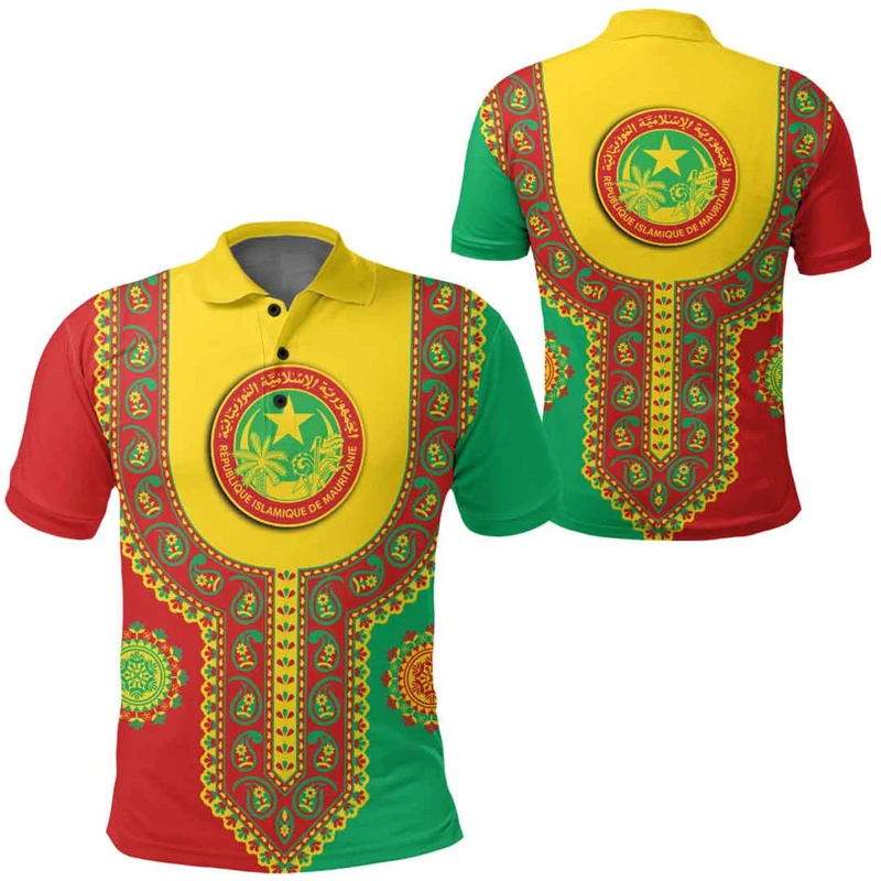 Africa Mauritania Map Flag 3D Printed Polo Shirts For Men National Emblem Short Sleeve Patriotic Coat Of Arms POLO Shirt Jersey