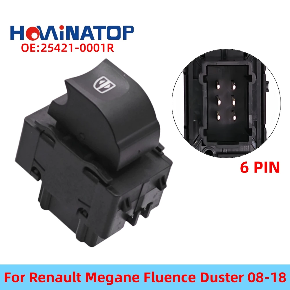 HOWINATOP 254210001R 6Pin Single Power Window Switch Orange Backlight For Renault Megane Fluence Duster 08-18 OEM Replacement