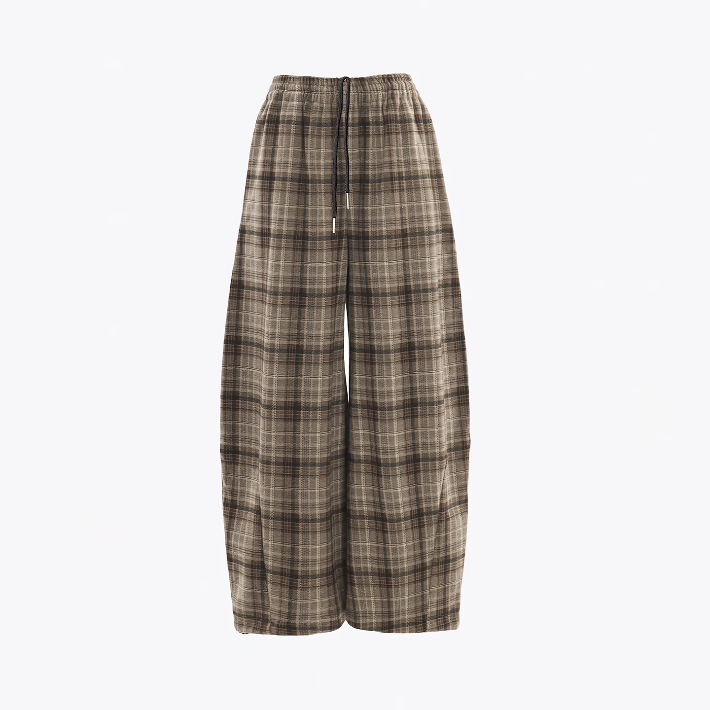 American Retro High Waist Wide Leg Pants Plaid Drawstring Drapey