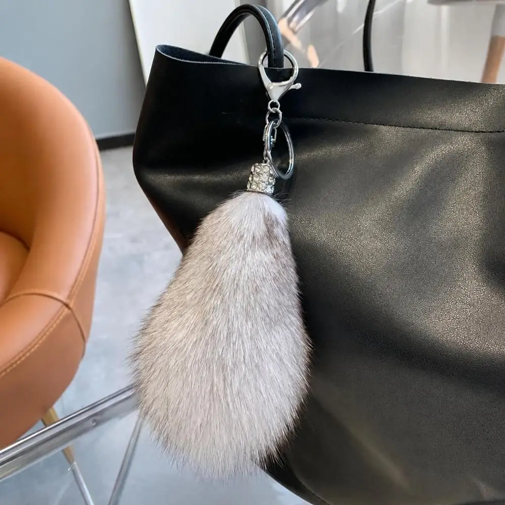 Fox Fur Fox Fur Tail Keychain Lobster Clasp Multicolor Fur Tail Key Ring Tail Shape Fluffy Texture Fluffy Bag Charm