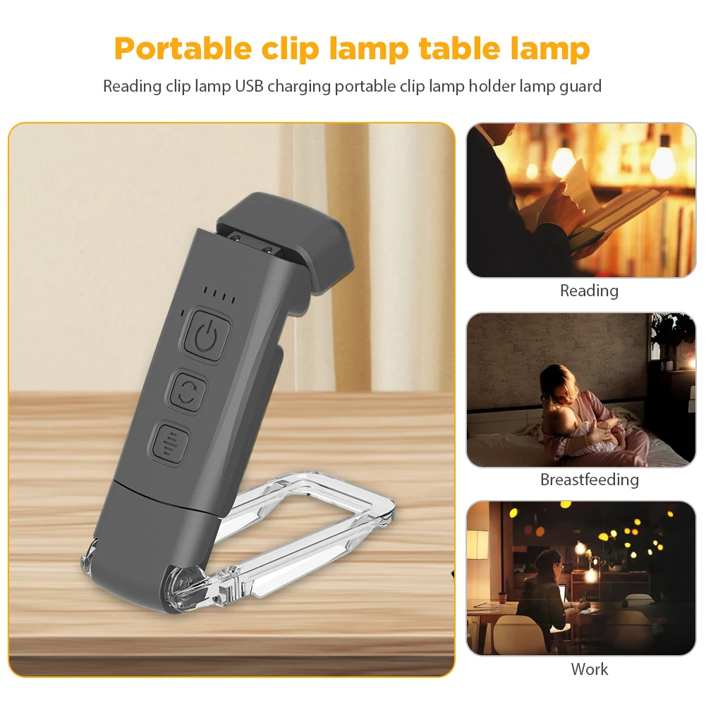 LED USB Rechargeable Book Light Reading Light Eye Protection Night Light Portable Clip Desk Light Adjustable Brightness 15 Gear