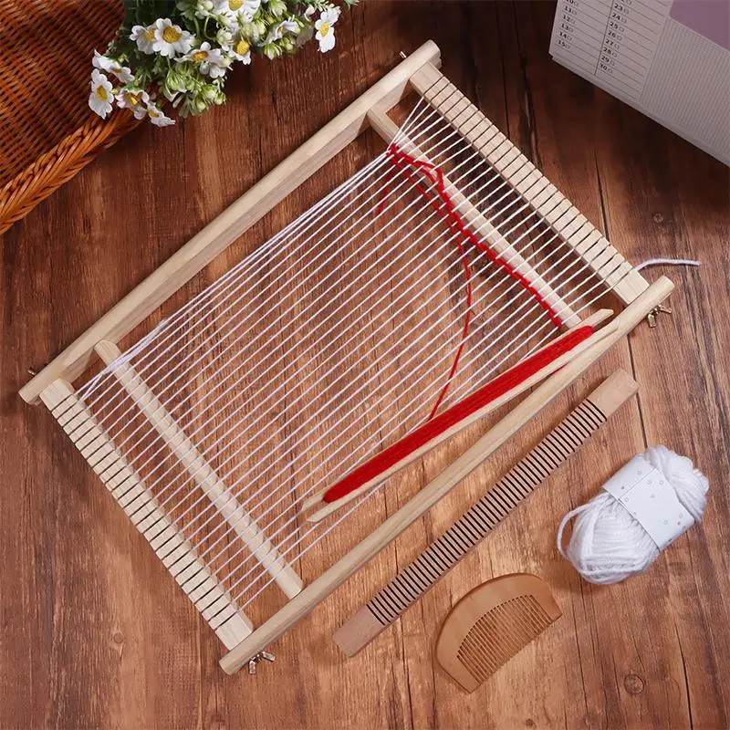 wooden-multi-craft-weaving-loom-set-warp-​frame-​loom-heddle-bar-for-weave-board-tapestry-kids-beginner