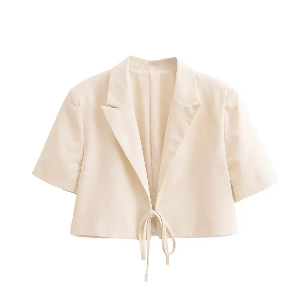 Veste de costume courte pour femmes, coupe cintrée, couleur unie, décoration avec nœud, Style européen et américain, automne, E50150