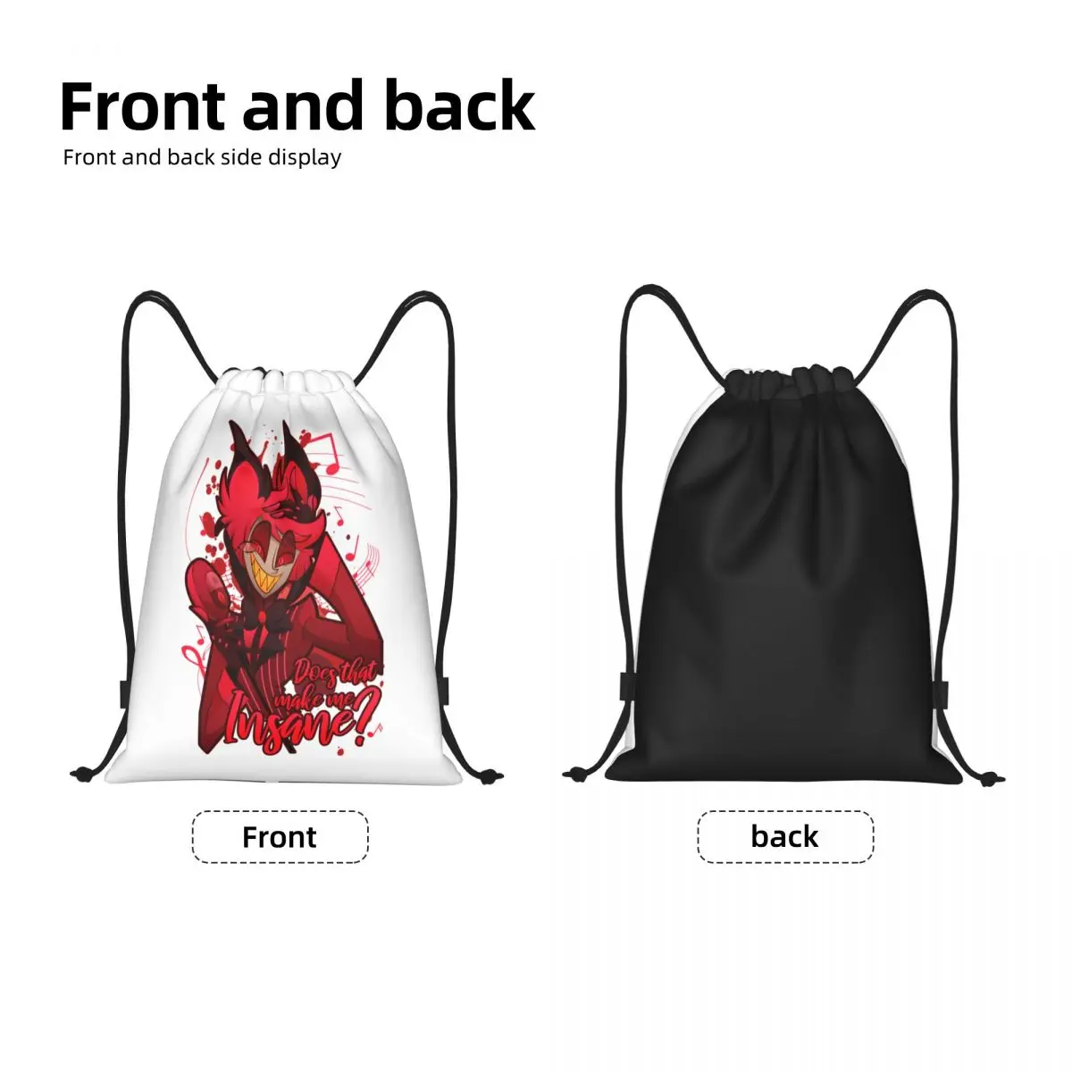 Custom Hazbins Anime Animation Hotel Drawstring Backpack Bags Men Women Lightweight Gym Sports Sackpack Sacks for Traveling