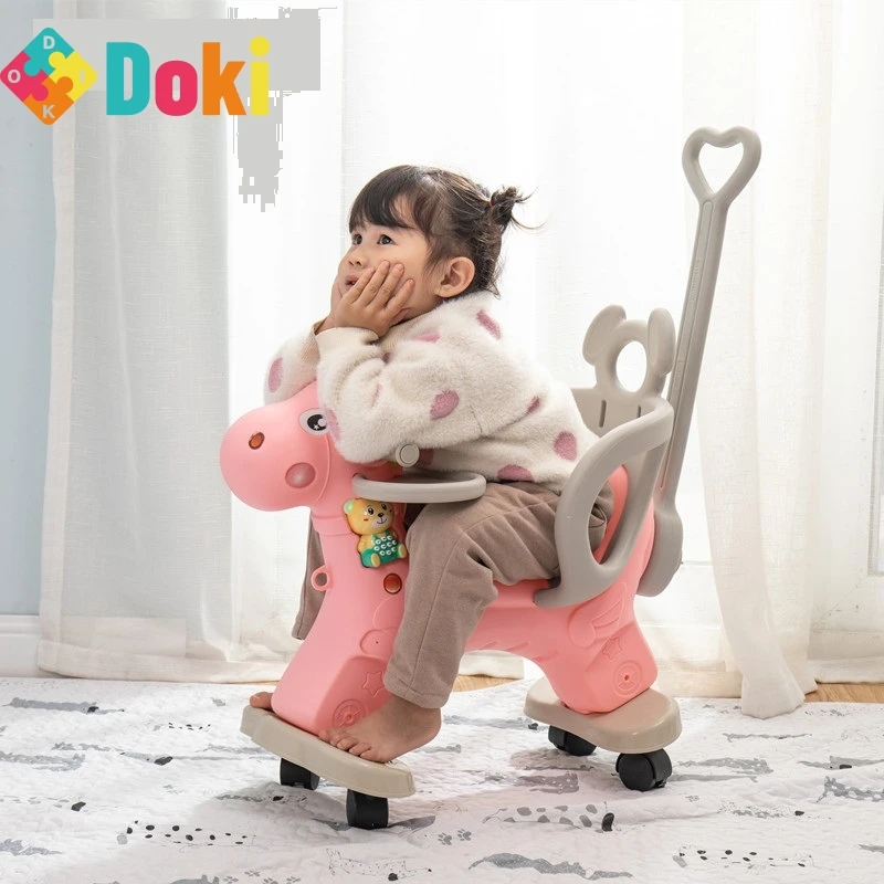 Baby Shining Kids Horse Stroller Children Rocking Chair Riding Horse Trolley Kids Wheelchair Equestrian Ride On Toys Doki Toy