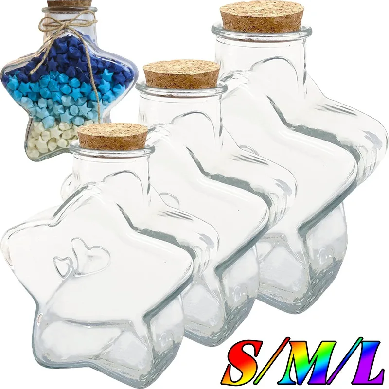 Transparent Star Shape Glass Bottle Five-pointed Star Glass Bottles Clear Storage Boxes DIY Craft Present Ornaments Accessories