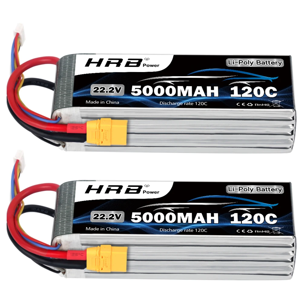 HRB 6S يبو بطارية 22.2 فولت 5000 مللي أمبير بطارية توصيل خارجي 120C مع موصل XT90 لسيارة RC الوحش 550E 700E RC هليكوبتر RC قارب