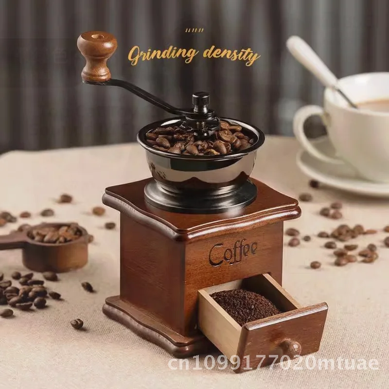 

Classic Mini Hand-Cranked Coffee Bean Grinder European Style Solid Wood Body Ceramic Core for Office Home Bar - Vintage Design