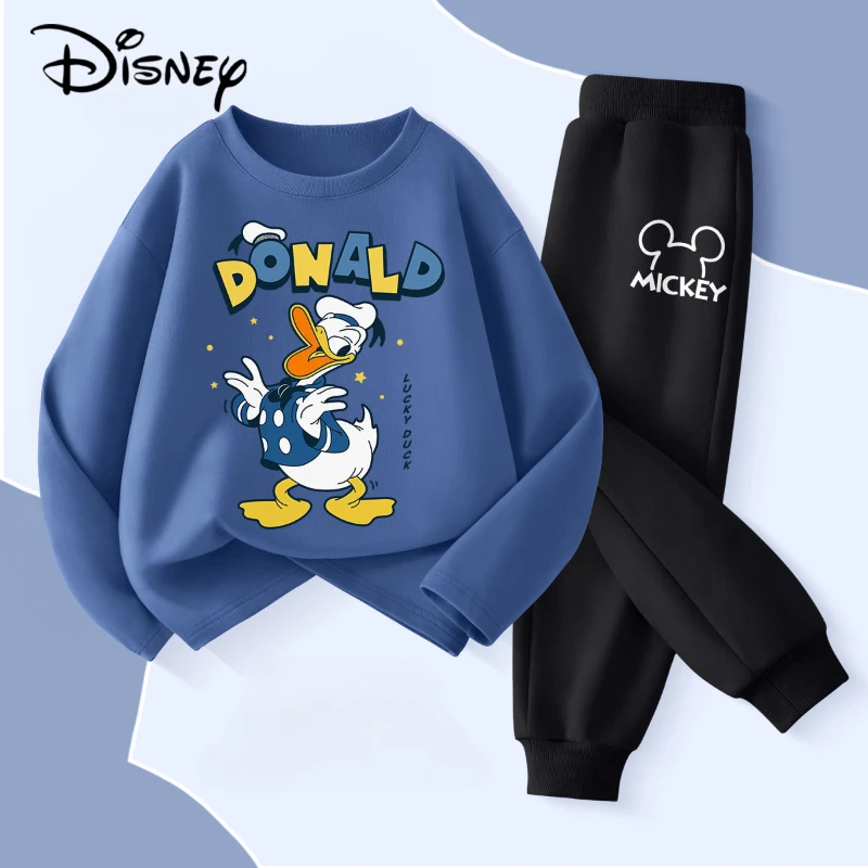 Disney Children\'s Hoodies Sets Spring and Autumn Mickey Printed Boys Sweatsuit Kids Breathable Pullover and Pant Two Piece Set