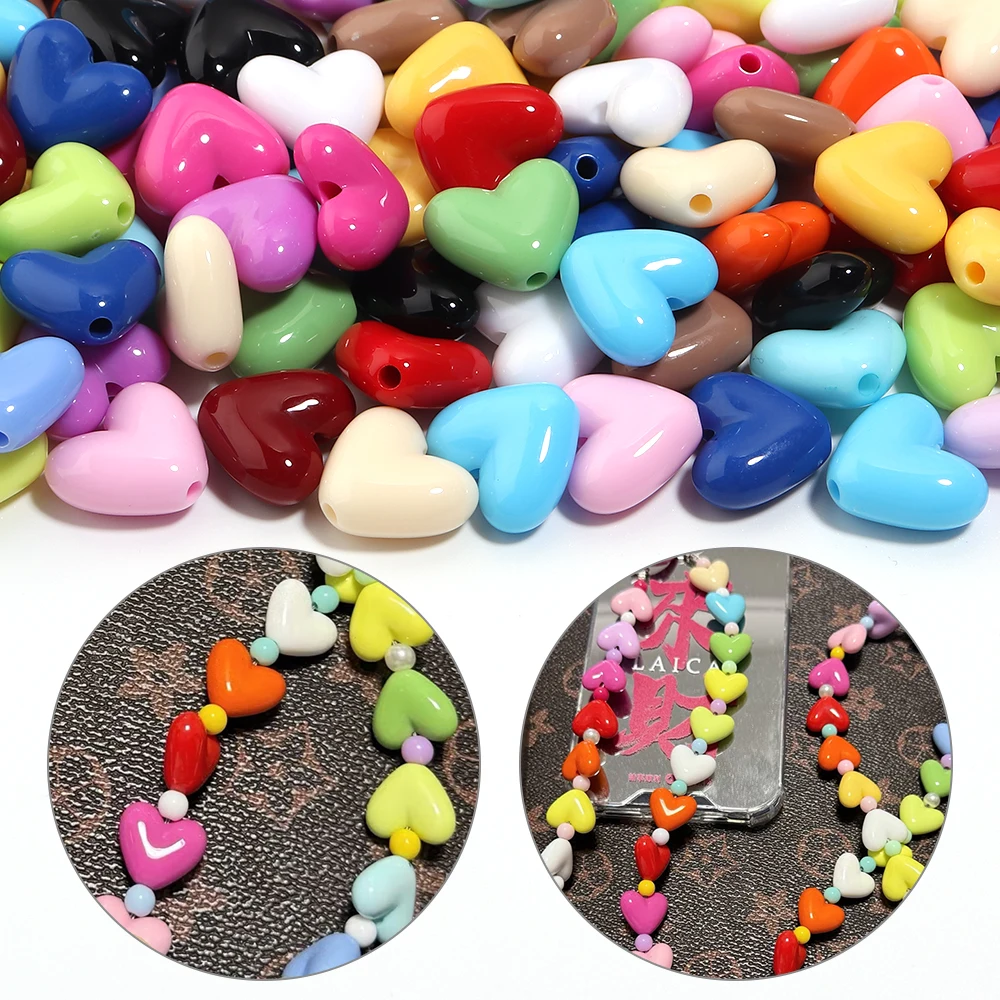 50 Stück 15x17mm Bunte Y2K Herz-Acrylperlen Süße Lose Abstandsperlen für Schmuckherstellung DIY Charms Handyketten Armbänder – Detail 3