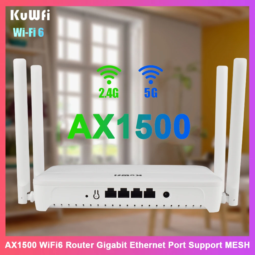 

KuWFi AX1500 WiFi6 Router 1500Mbps 2.4G 5GHz Dual Band WiFi Gigabit WAN LAN Port Support AP Repeater MESH Mode for Home Office