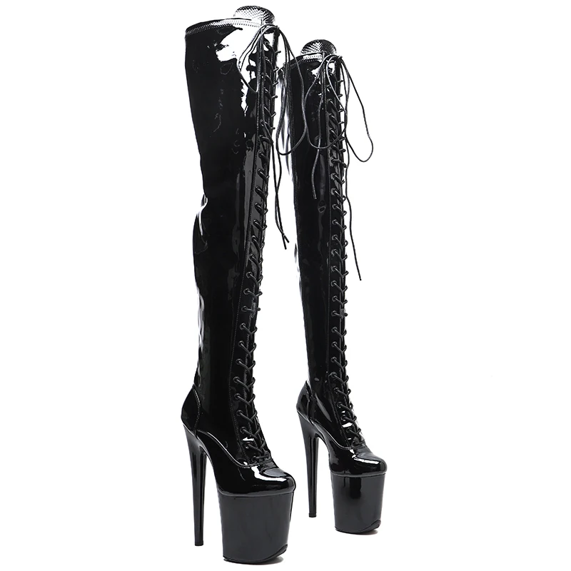 Leecabe 20CM/8inches Shiny Patent PU Young Trend Fashion High Heel Platform Stripper Heel Pole Dance Boot
