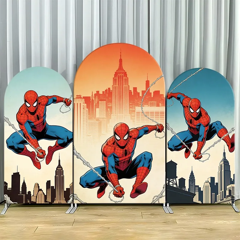 

Arch Backdrop Cover Single Side Spider Man Action NYC Skyline Party Decoration Photo Booth Background Props Event Supplies