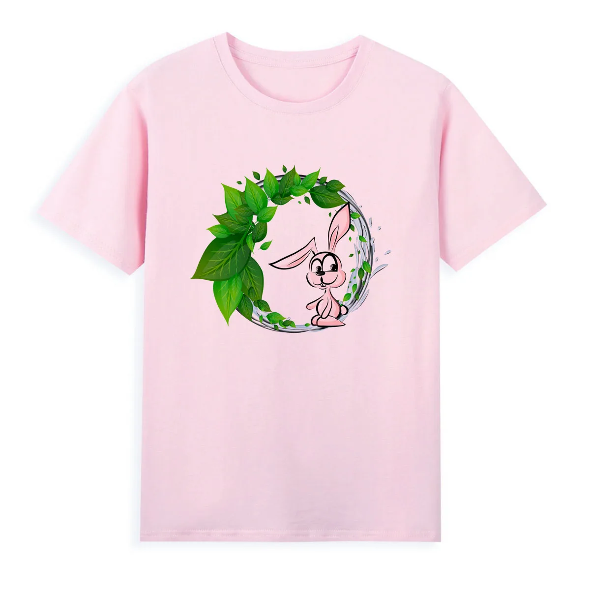 T-shirt da donna con stampa coniglio carino abbigliamento armonico, verde ed ecologico A273