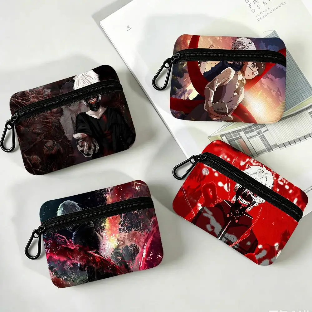 Japanese Anime T-Tokyo G-ghoul Compact Oxford Cloth Zipper Pouch Detachable Carabiner Mini Coin & Key Wallet