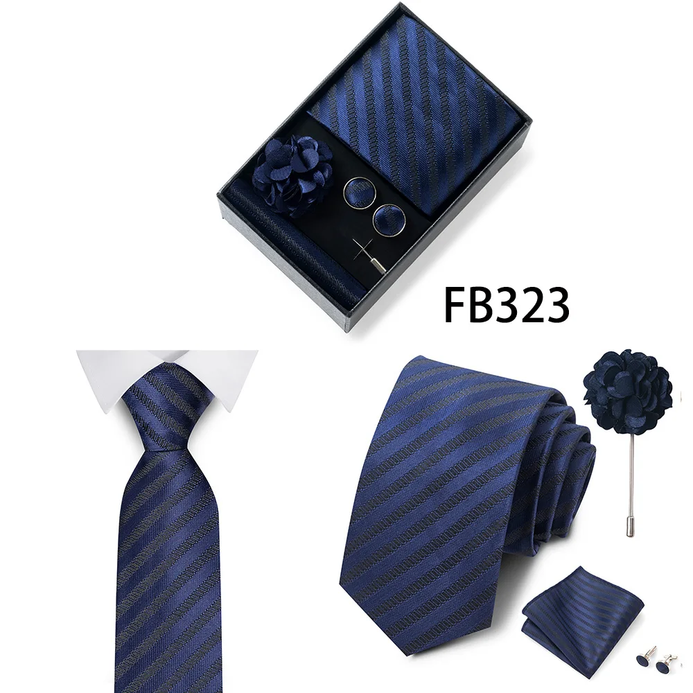 Luxuriöse Mode-Geschenkbox für Herren, 8 cm, Krawatten-Sets, Krawatte, Taschentuch, Manschettenknöpfe, Clip-Brosche-Set, goldener Druck, passend für Hochzeit – Detail 6