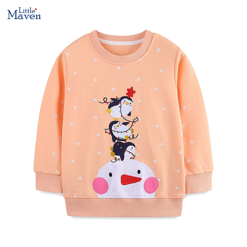 Little maven Autumn New Christmas Kids Clothes Baby Girls Cartoon Snow Man Penguin Sweatshirts Cute Children Tops Cotton hoodie