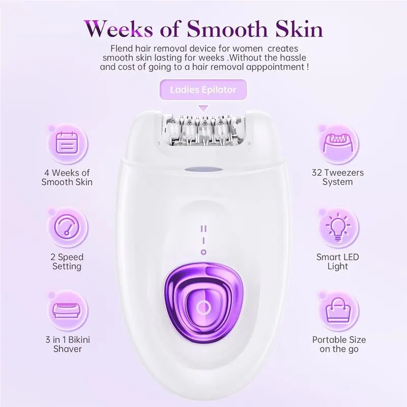 [NEW!A65Z】 Cordless Facial Hair Remover For Women, Epilator Includes Shaver& Trimmer, 2 Speed Options& 36 Tweezers For Face, Lea