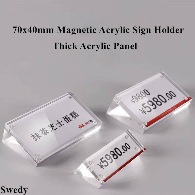 6 PCS 70x40mm Magnetic Acrylic Label Holder Price Tag Displays Sign Holder Name Data Card Holder Ticket Holder Ads Display Stand