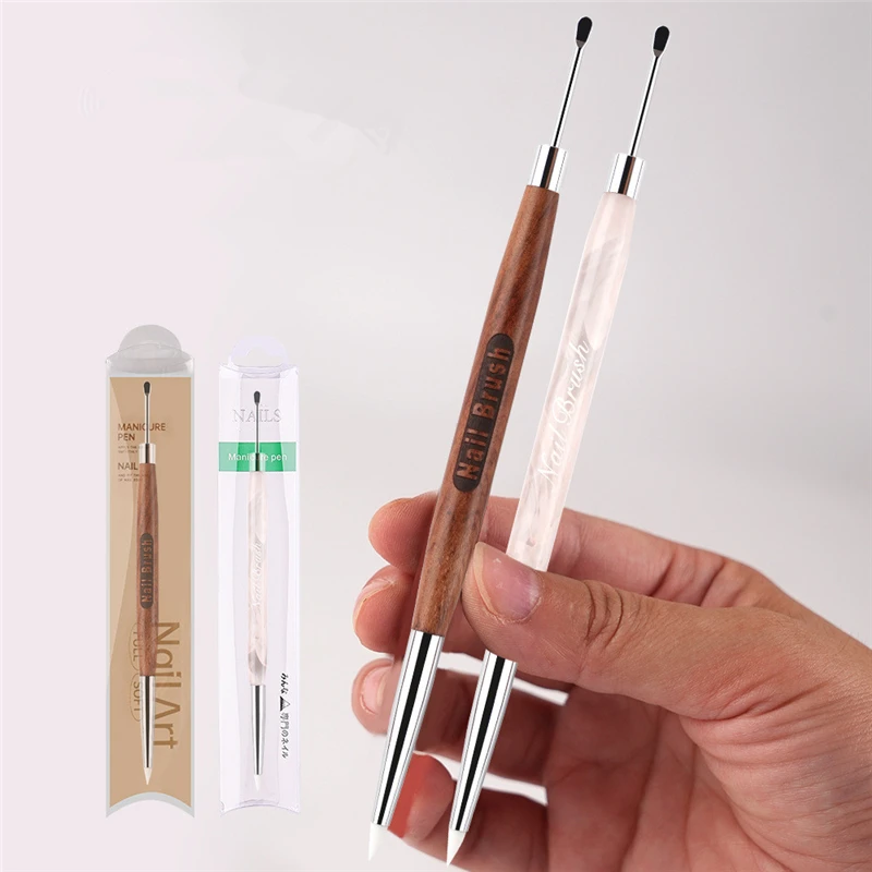1/2 pçs cabeça dupla escova da arte do prego espátula de silicone poli caneta gel manicure ponta extensão acrílico construtor acessório haste ferramenta