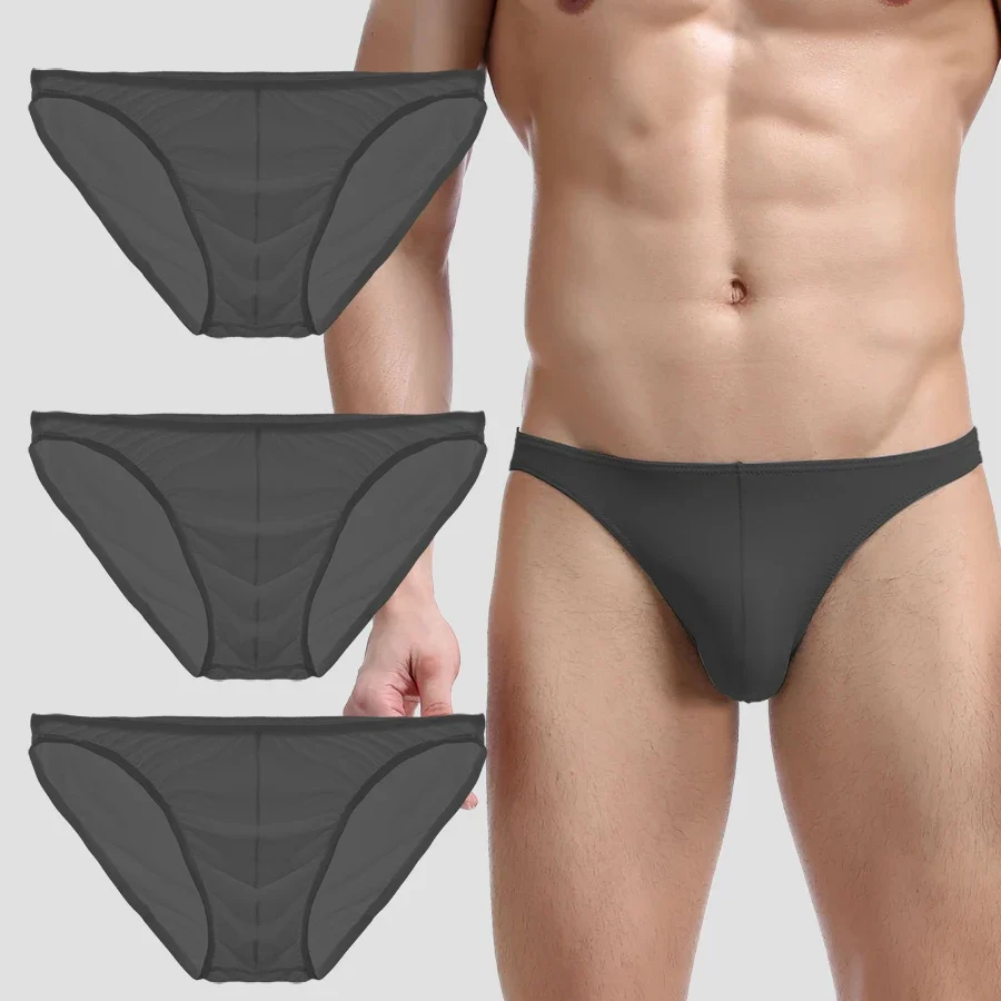 

3PC Summer narrow edge men sports breathable ice silk underwear thin sexy low waist tight seamless briefs