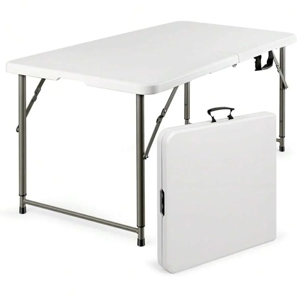 6FT Folding Table Portable Fold In Half Plastic Utility Table with Carrying Handle Heavy Duty Indoor Outdoor Dining Picnic Camping Party Table Waterproof Scratch Resistant White