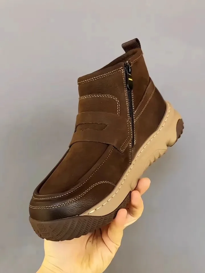 

Men's Fleece Lined Warm Leather Casual Shoes Comfortable High Quality Business Versatile Autumn Winter Fashionable Plain Color