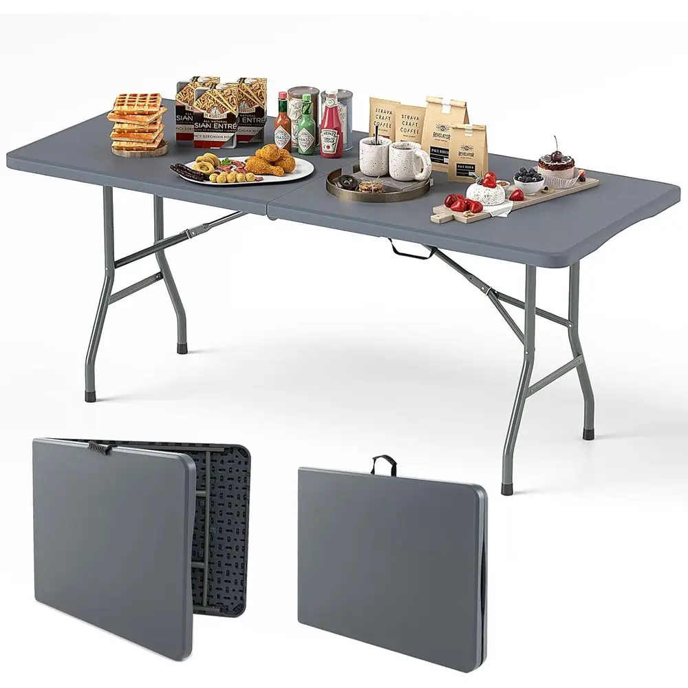 Portable Heavy-Duty Outdoor Folding Table, 350 lbs Capacity, HDPE Top, Lockable, Ideal for Picnics, Parties, Camping